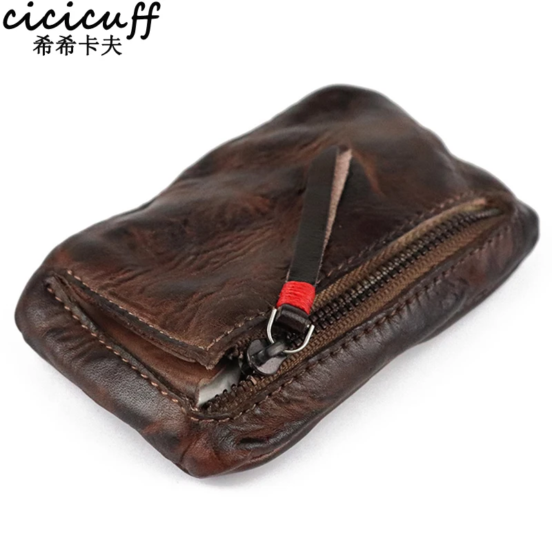 New Coin Purse for Men Vintage Mini Wallet Original Leather Card Case Holder Wallet Male Short Zipper Small Change Organizer Bag-animated-img