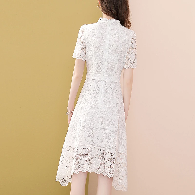 White Lace Dress For Women Short Sleeve 
