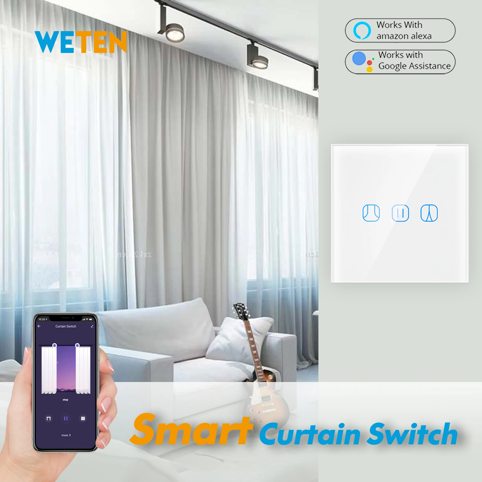 Tuya WIFI Smart Automatic Curtain Opener Bluetooth Roman T U Rail Track  Curtains Switch Robot Remote Control Alexa Google Home