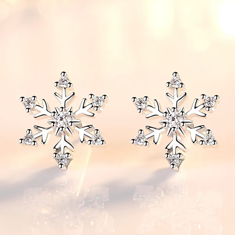 New Lovely Snowflake Charm Earring For Women Christmas Gift Fashion Crystal Zircon Stud Earrings Girls New Year Jewelry-animated-img