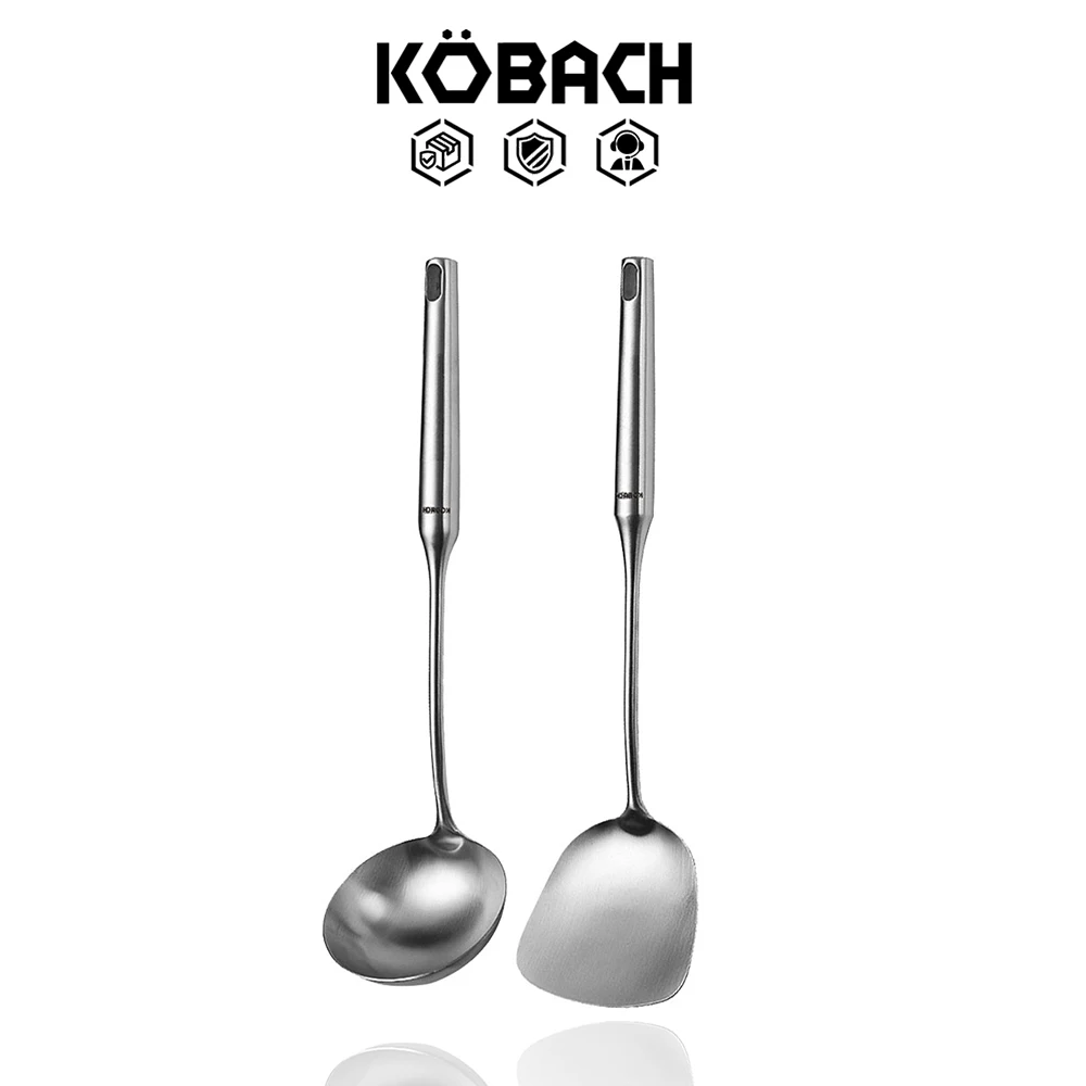 KOBACH stainless steel cooking ​spatula cooking spoon kitchenware round handle grip cooking tools kit cooking utensils preview-6