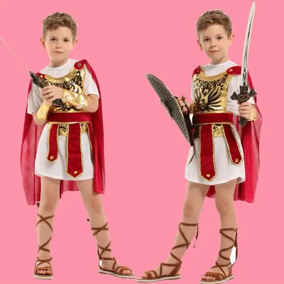 Kids Child Red Medieval Knight Musketeer Costume Greek Roman