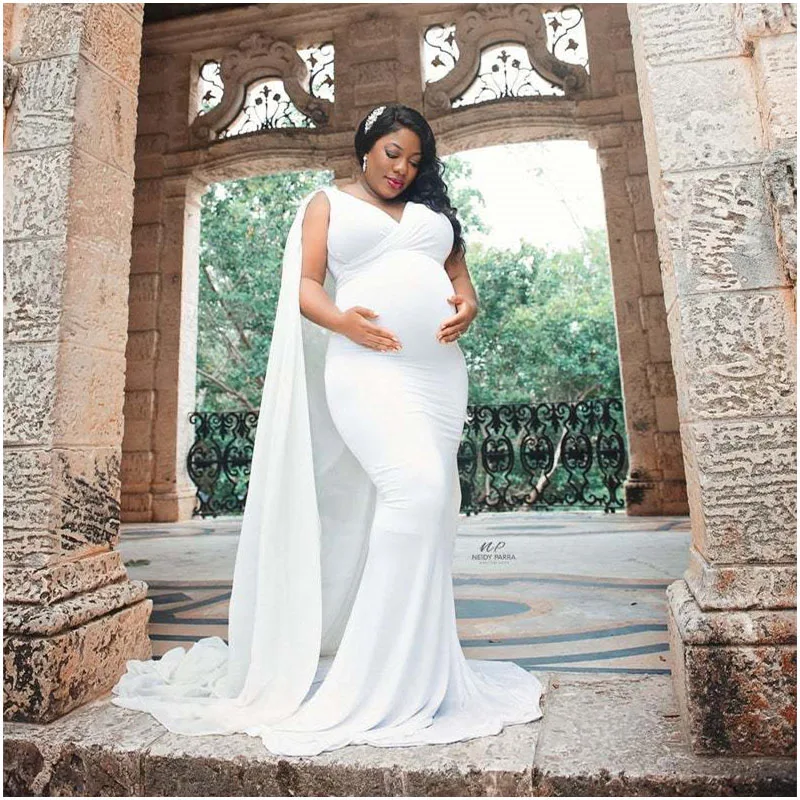 Long Chiffon Maternity Cloak Dress 