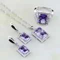 Square Natural Purple Zircon White Australian Crystal 925 Silver Jewelry Sets For Women Wedding Earrings/Pendant/Necklace/Ring preview-1