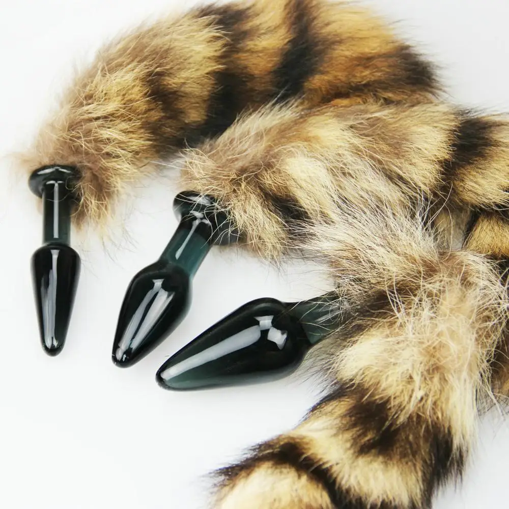 fur Fox tail Glass anal plug sex toy for woman furry fetish anal plug dog  tails Slave cosplay submission Cat beads sex shop