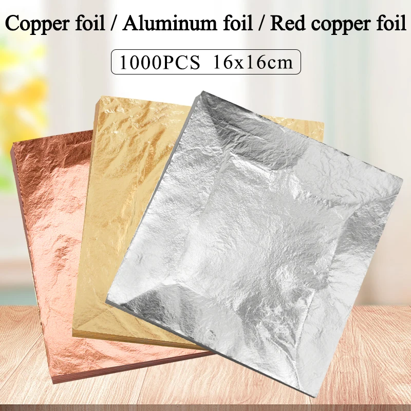 Imitation Gold Leaf Paper Gold Foil Sheets Gilding Copper Aluminum Leaf for  Arts Crafts Gilded Home Decoration 1000PCS 14CM&16CM