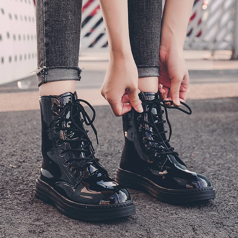 lace up patent leather booties