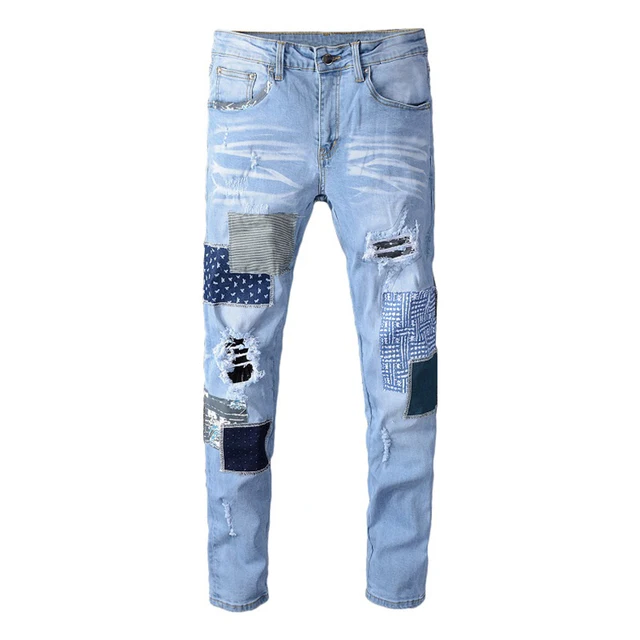 ERENEJIAN Men's patchwork ripped jeans 
