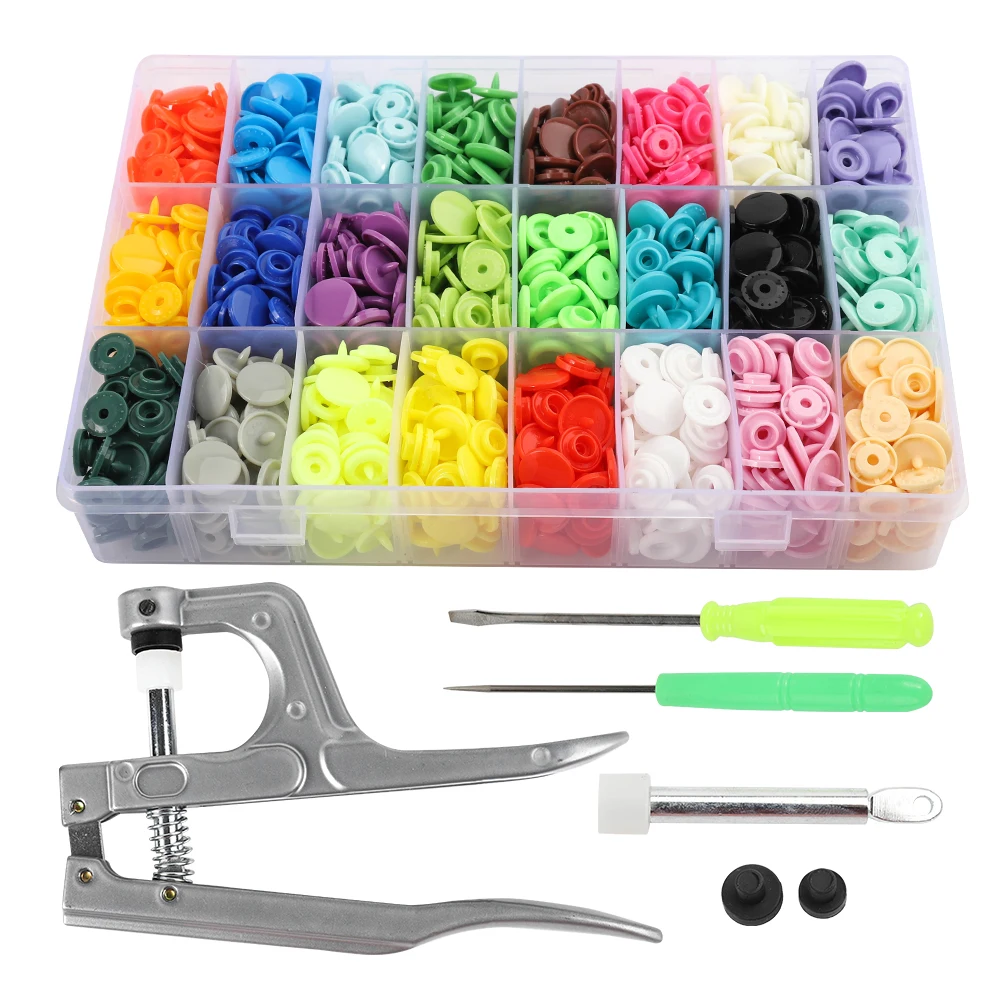 360 Sets T5 Plastic Snap Button with Snaps Pliers Tool Kit & Organizer Containers,Plastic Pressure Seam Snap, Button Press Studs-animated-img