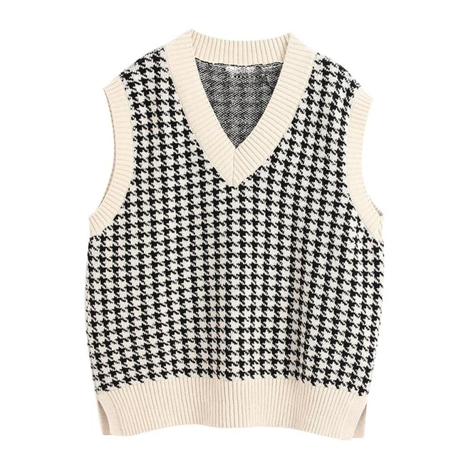 Vangull Black White Plaid Sweater Vest 