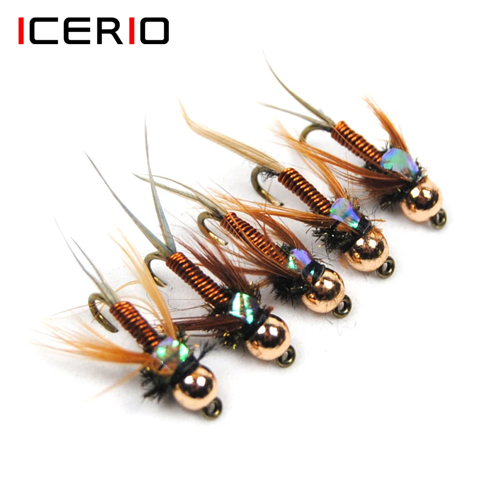 ICERIO 6PCS Bead Head Pheasant Tail Nymph Fly Fishing Flies Trout