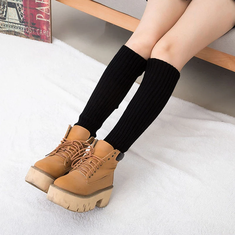 Fashion Leg Warmers Women Warm Knee High Winter Knit Solid Crochet Leg  Warmer Socks 