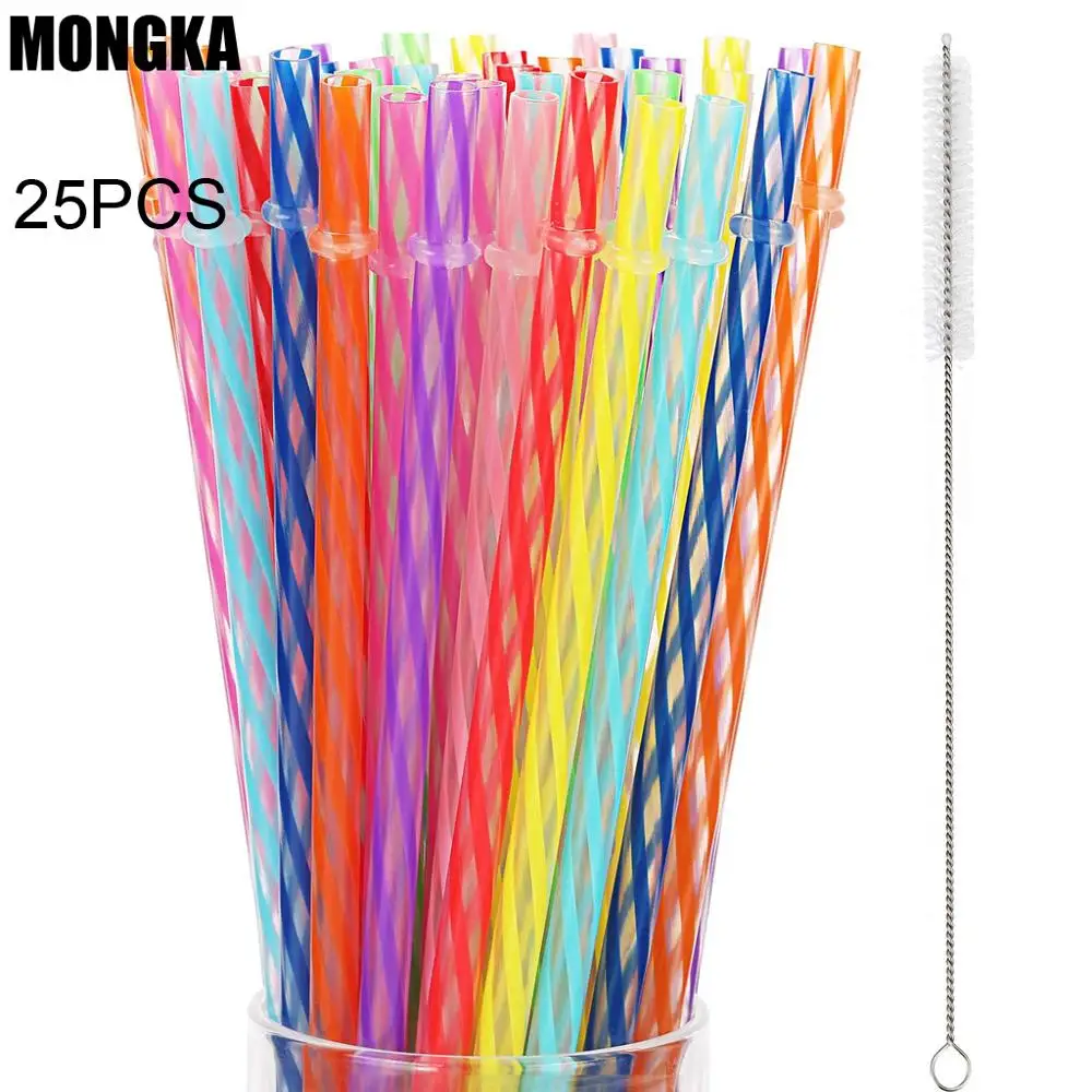 25PCS Reusable Plastic Straws for Tumblers Mason Jars 9 Inches Transparent  Threaded Colored Drinking Straws with