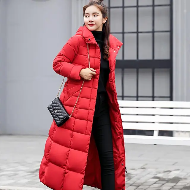 ladies long down coat with hood