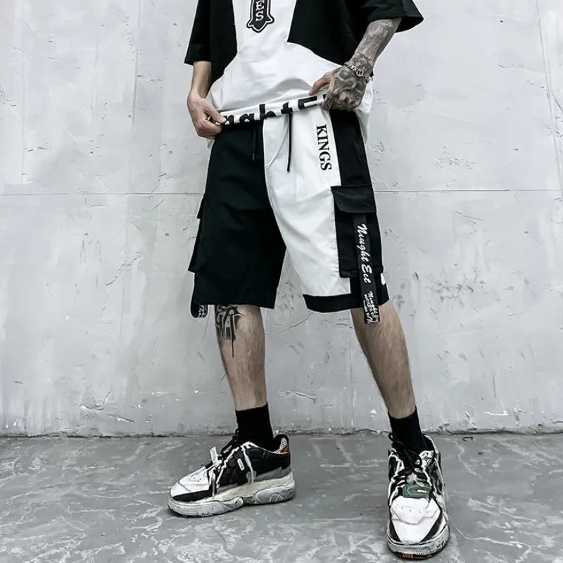Acquistare Pantaloncini e Shorts | Summer Shorts pants men Black and white  Short homme hip hop Many pockets