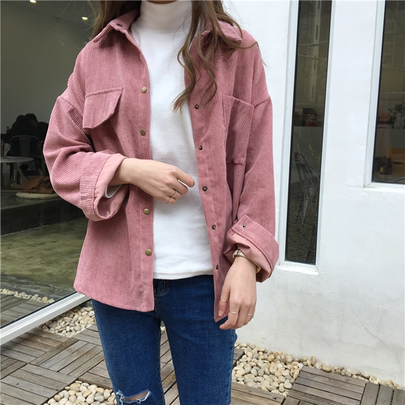 Corduroy Shirt Coat Women Fashion 