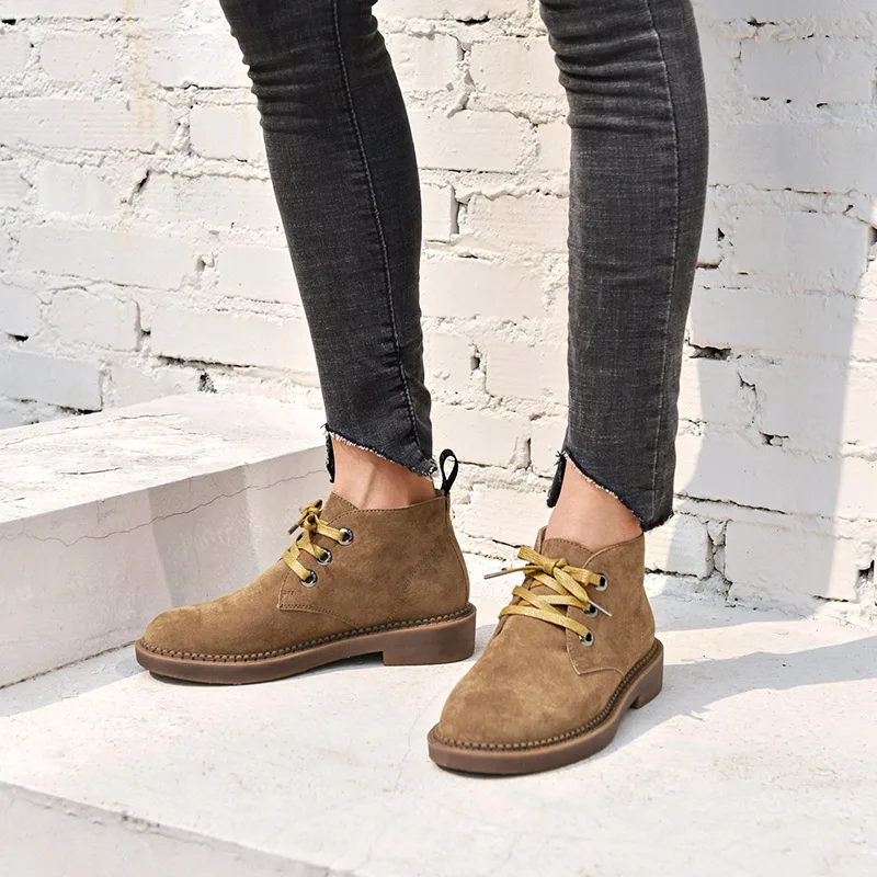 Ankle Boots Women Genuine Suede Leather 