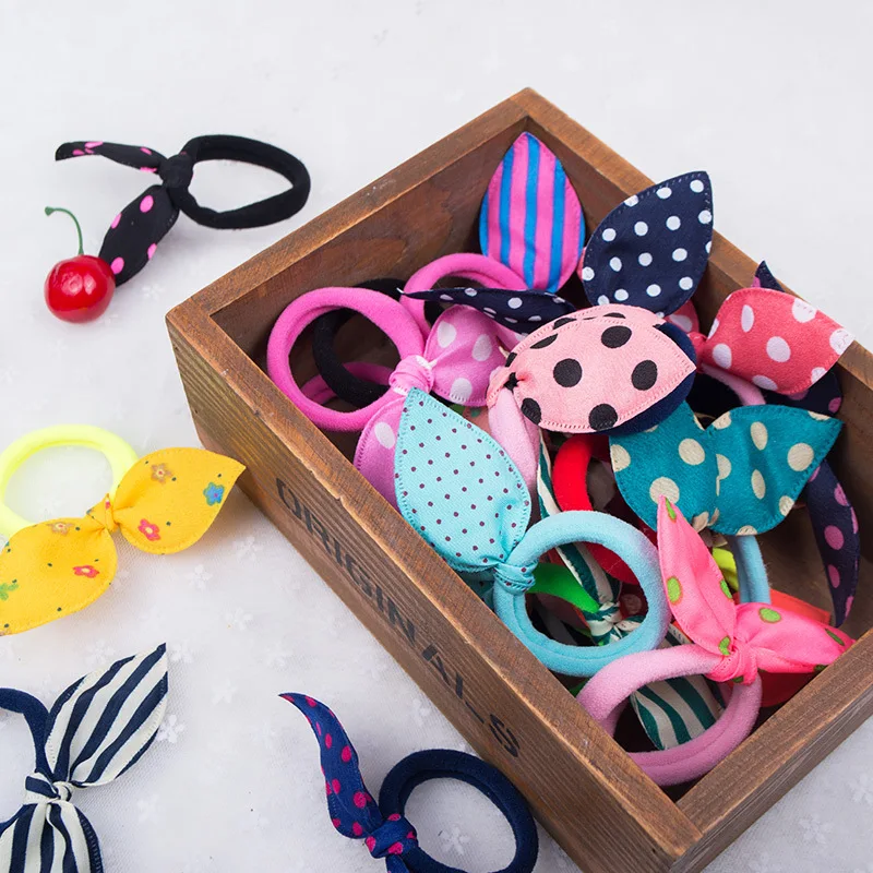 10 PCS Girls Headwear Mix Styles Bow Dot Elastic Hair Bands Rabbit  Ears Hair Accessories Ponytail Holder Rubber Bands Ropes-animated-img