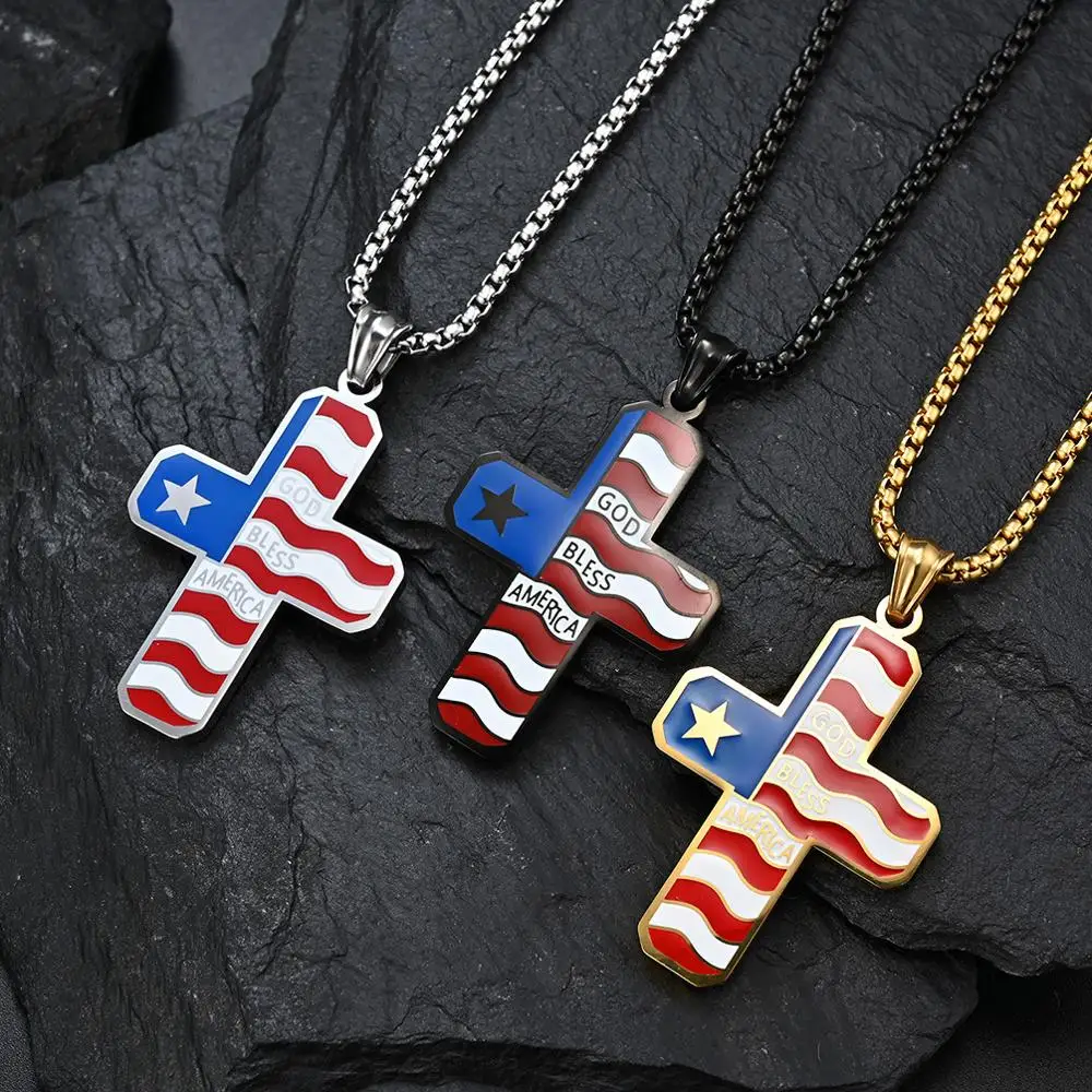 god bless america cross pendant