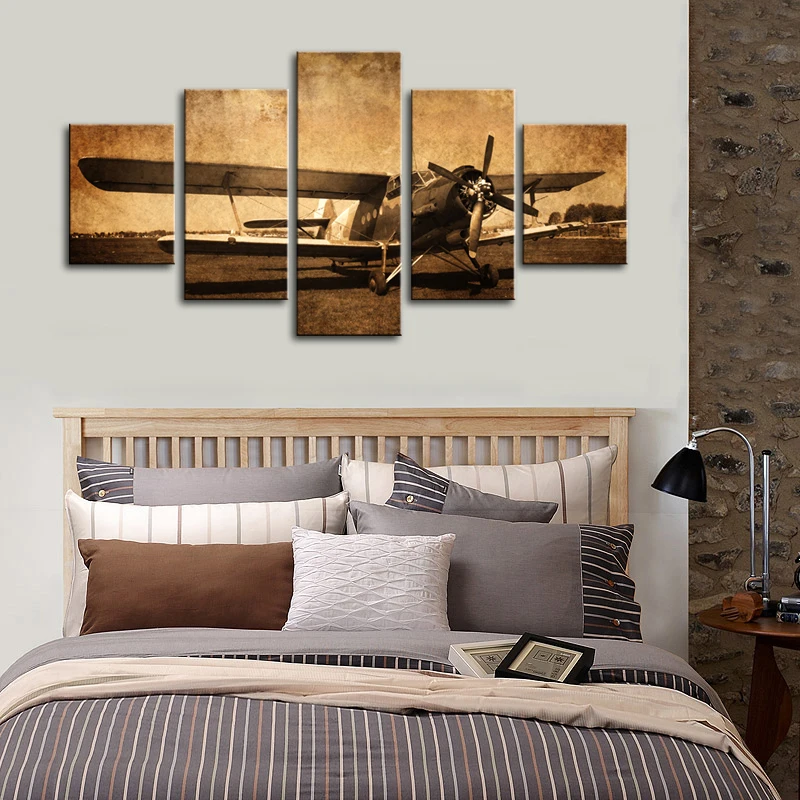 Vintage Aircraft Old Plane 5 Pieces canvas Wall Art Poster Picture Home Decor 