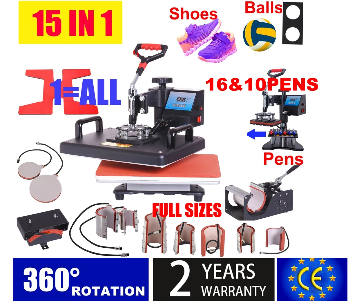 15 In 1 Heat Press Machine,Sublimation Printer/Heat Transfer Machine Pen Heat Press For Mug/Cap/T shirt/shoe/bottle/pen/football