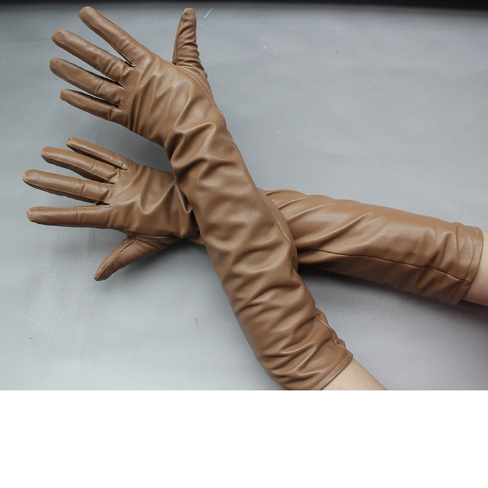 brown leather gloves long