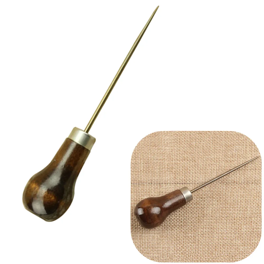 Sewing Awl Tool Steel Needle Redwood Handle Piercing Leather