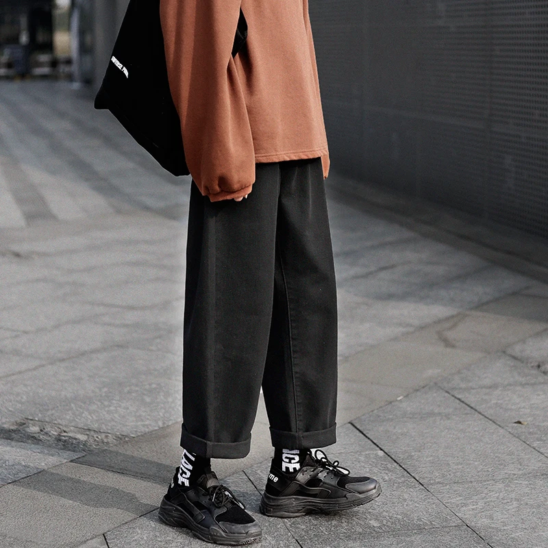 Wide legs Jeans Men Fashion Retro Solid 