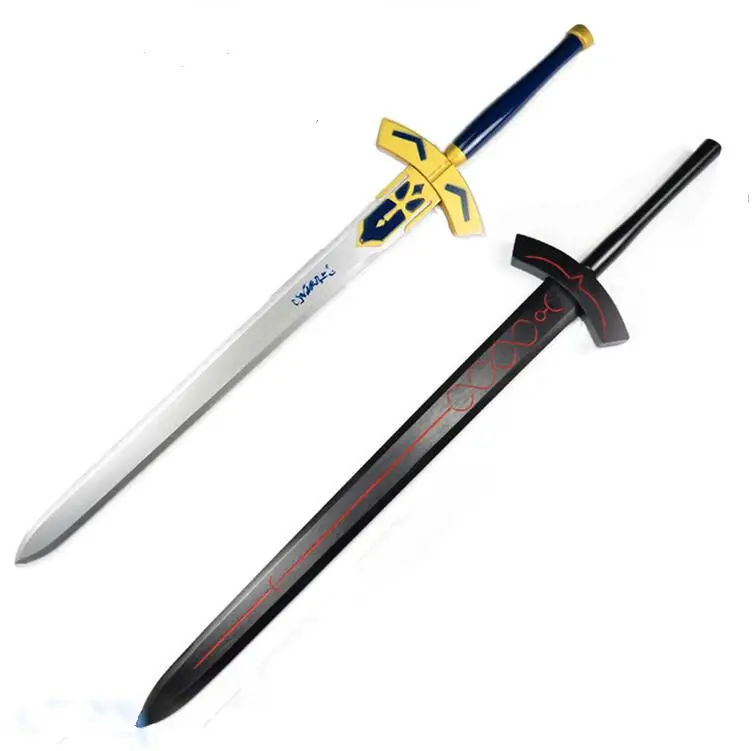 קנו צעצועים לשימוש בחוץ  [Funny] 114cm Cosplay Fate Stay Night Saber  Arthur Pendragon Black White Excalibur Sword weapon wooden Sword Anime  Costume party