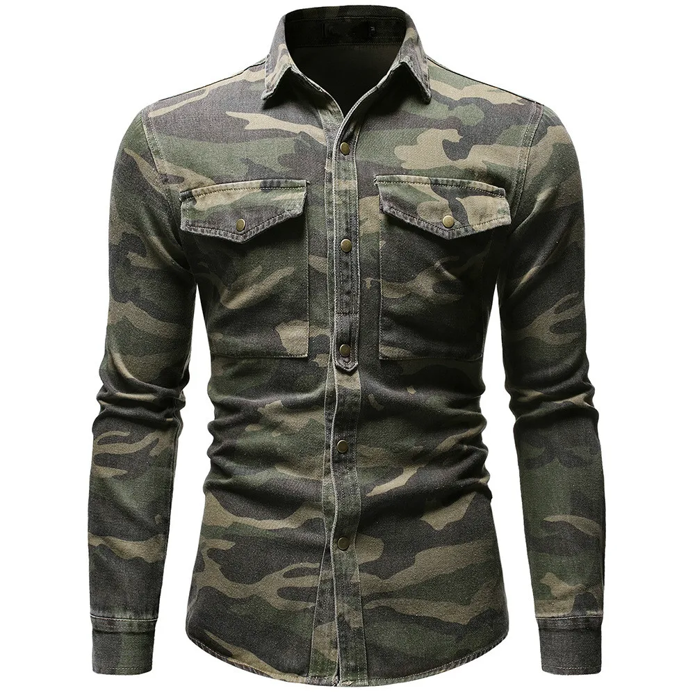 Spring Autumn Camouflage Denim Shirt 