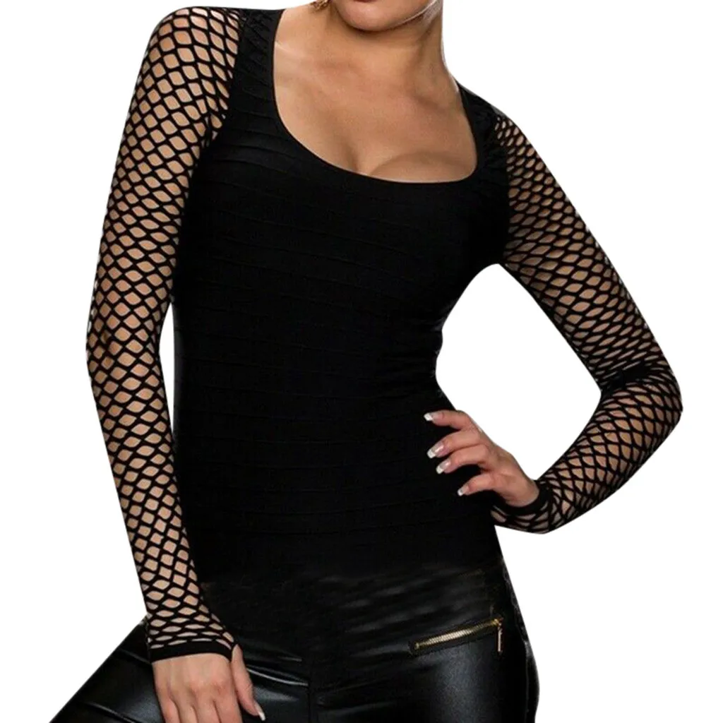 Women Slim Low Cut Long Sleeve Blouse 