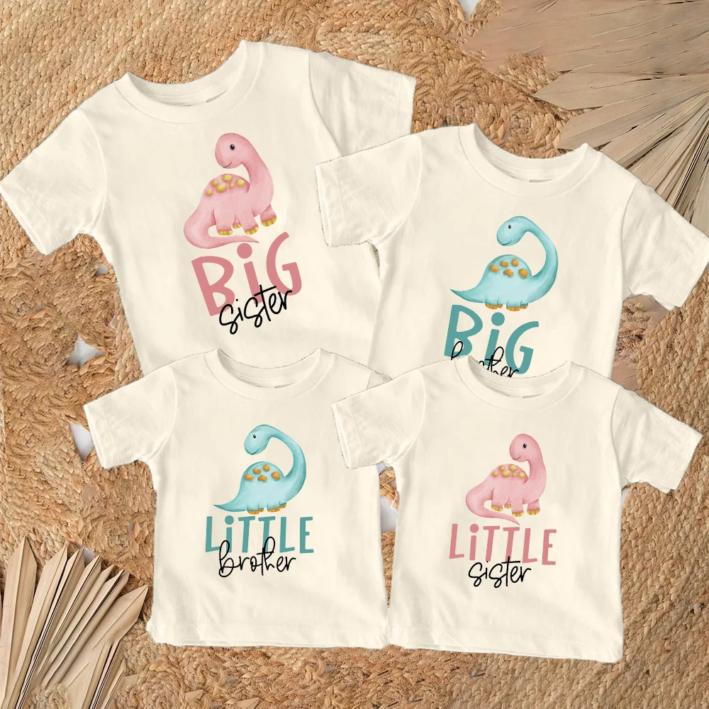 Big Brother Littler Sister dinosaur Print Shirt Kids Summer Sibling T-shirt Tops Boys Girls Short Sleeve Tee Child Retro Outfits-animated-img