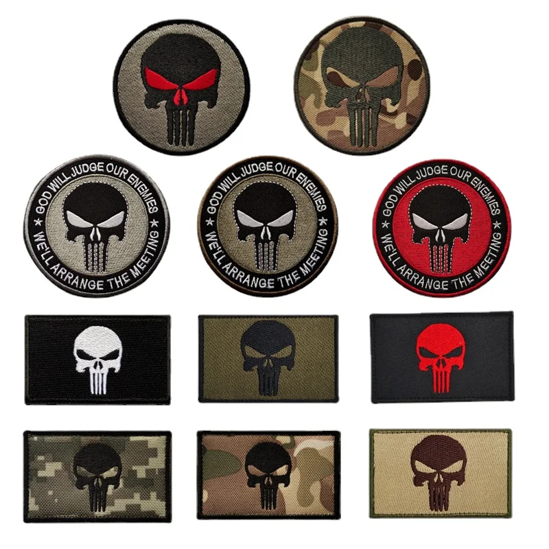 3D Punisher Seals Embroidered Badge patches Skull Warlock Air diy Hook and loop tactical clothing backpack patch Morale seal-animated-img