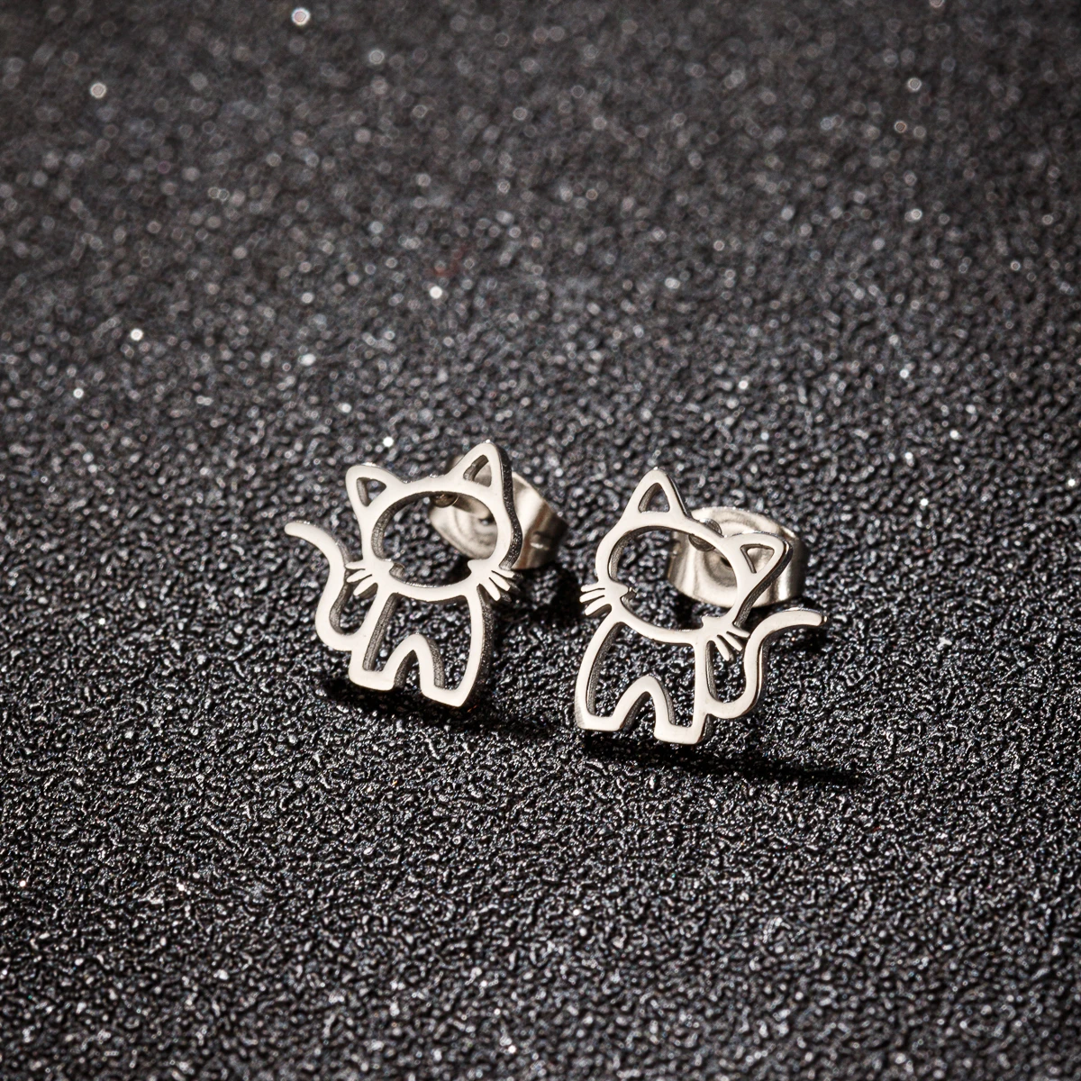 1 Pair Cute Cat Stainless Steel Stud Earrings for Mens Womens Punk Students Gifts Trend Fashion Small Ear Studs Jewelry-animated-img