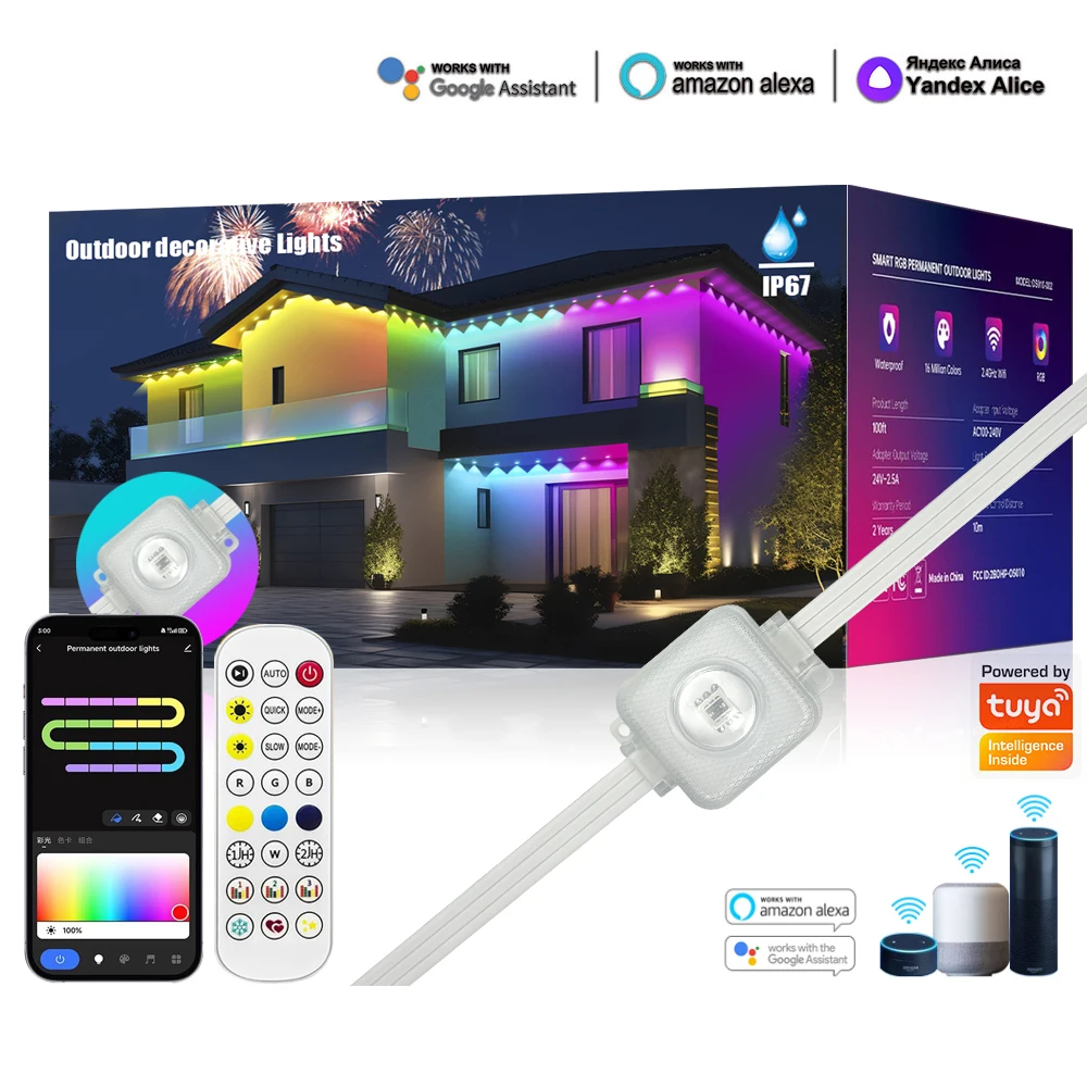 Outdoor Smart Bluetooth Eave Light, Multi-Function App Control, Eaves Lights, IP67 Waterproof, RGB, Garden Light, 15m/ 30 leds-animated-img