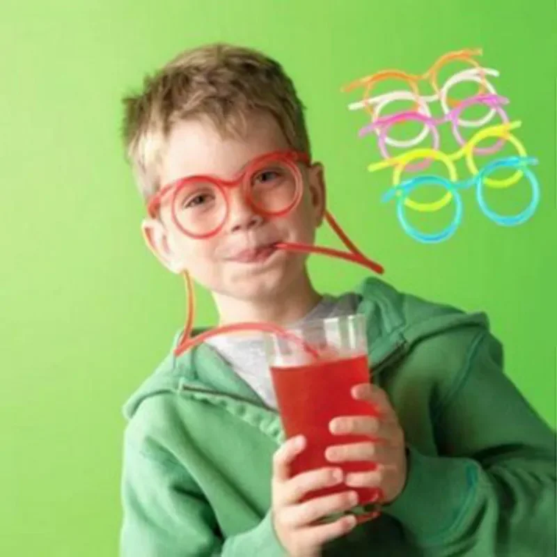 Fun Soft Plastic Straw Funny Glasses Flexible Drinking Toys Party Joke Tube Tools Kids Baby Birthday Party Toys-animated-img