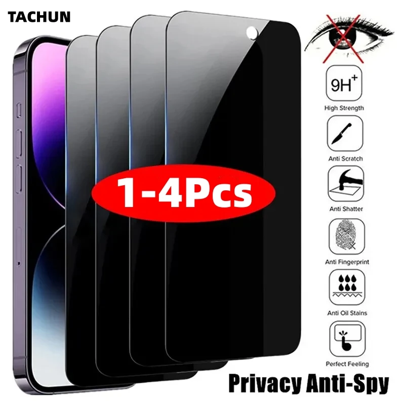 1-4Pcs Anti-spy Tempered Glass for IPhone 15 14 13 12 11 Pro Max Full Cover Privacy Screen Protector For iPhone 13 14 15 Glass-animated-img