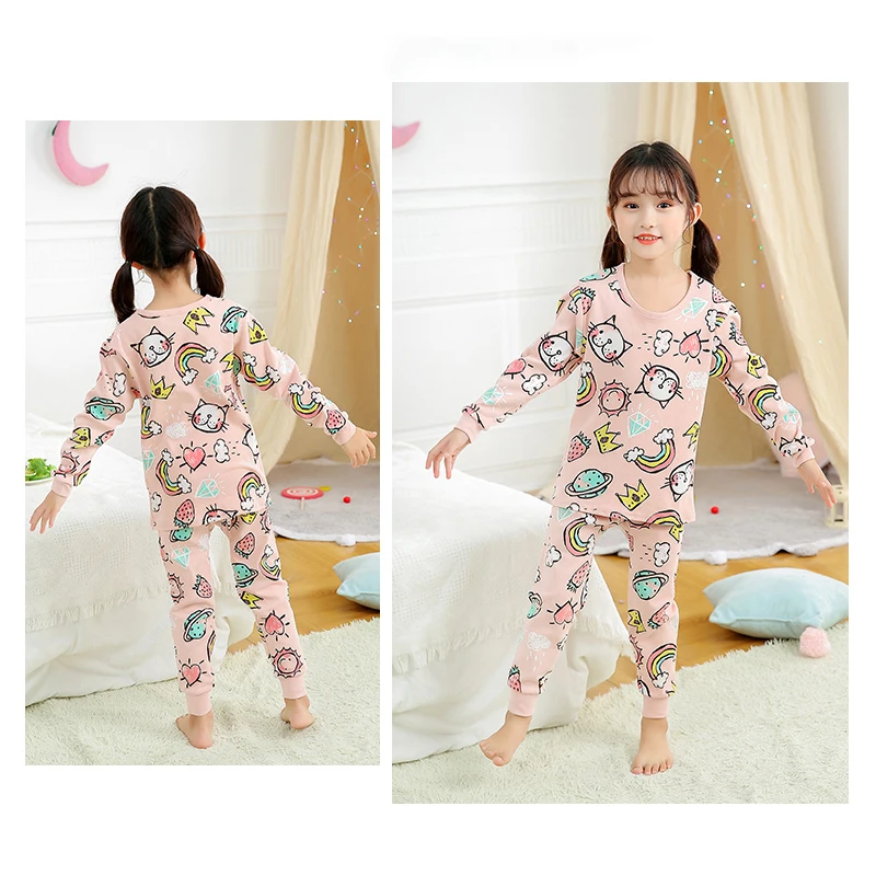 Girls Pajamas Sets 2 to 3 4 5 6 7 8 9 10 11 12 13 14 Years Cotton 100 Toddler Kids Pijamas Long Sleeve Cute Pyjama Pink Cat Pjs-animated-img