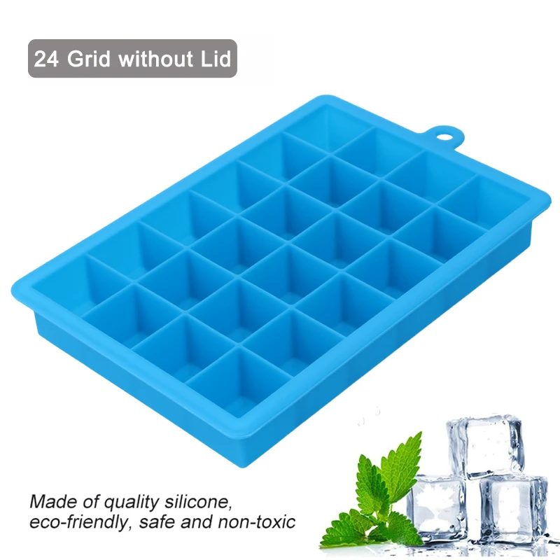 Venlohome 24 Ice Cube Tray Food Grade Silicone Ice Cube Maker Mold With Lid  For Ice Cream Chocolate Party Whiskey Cocktail Drink