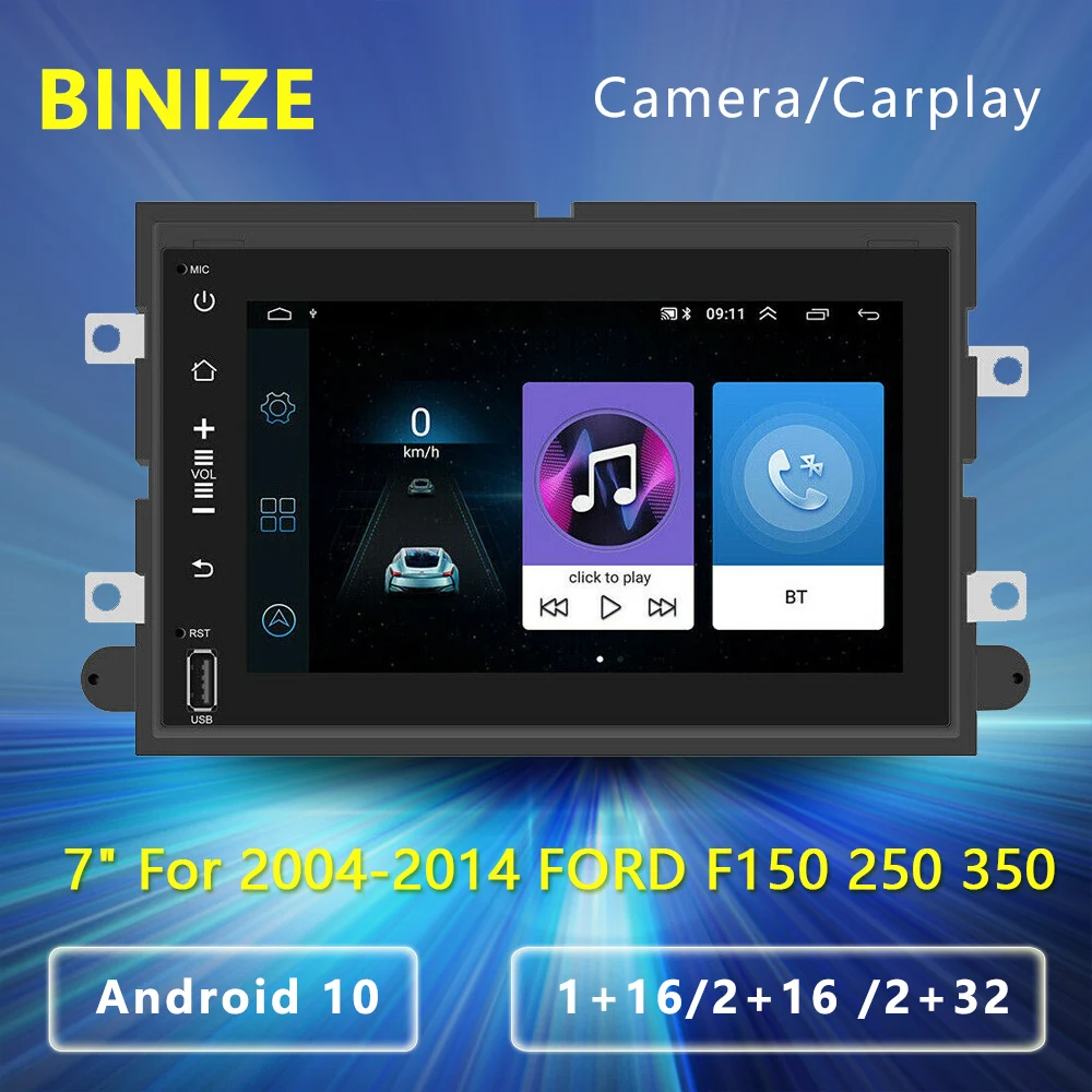 קנו אלי אקספרס  Android 10 2din Car Radio GPS Multimedia Player For Ford  F150 F250 F350 7 inch HD Screen Autoradio Stereo Navigation MP5 Carplay