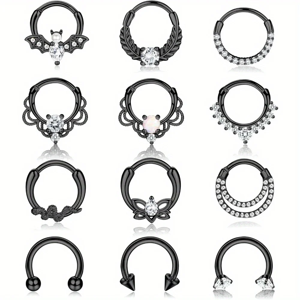DOLOTTA 1Pc Stainless Steel Septum Ring 16G Daith Earring Nose Ring Hoop CZ Opal Cartilage Helix Tragus Clicker Piercing Jewelry-animated-img