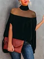 Gymystars Women Clothing See-Through Blouses&Shirts 2025 Batwing Sleeves Solid Color High-neck Simple Spring Casual Female Tops preview-1