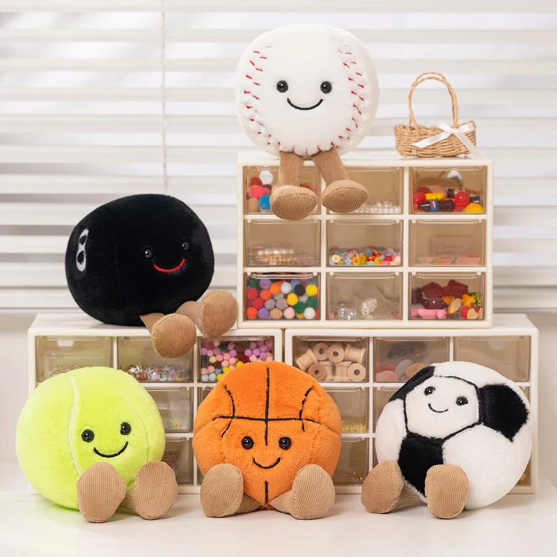 Creative Ball Game Plush Toys with Legs Simulation Baseball Billiards Football Tennis Dolls Kawaii Home Decor for Kids Xmas Gift-animated-img