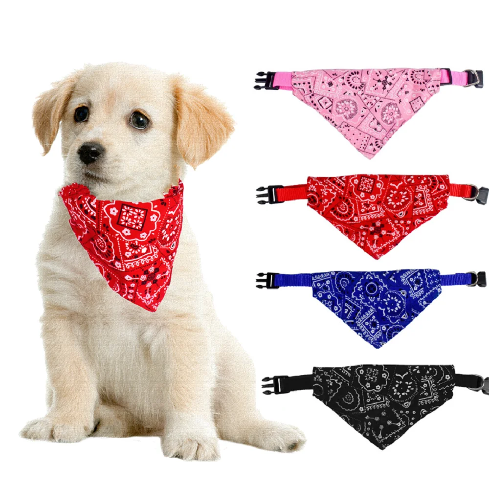 Pet Dog Neck Scarf Puppy Cat Dog Collar Bandana Collar Scarf with Leather Collar Accessories Adjustable Pet Puppy Cat Scarf-animated-img