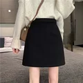 Black Woolen Skirt Women's New 2023 Autumn Winter High-waisted Slimming Mini Dress A- line Petite preview-2