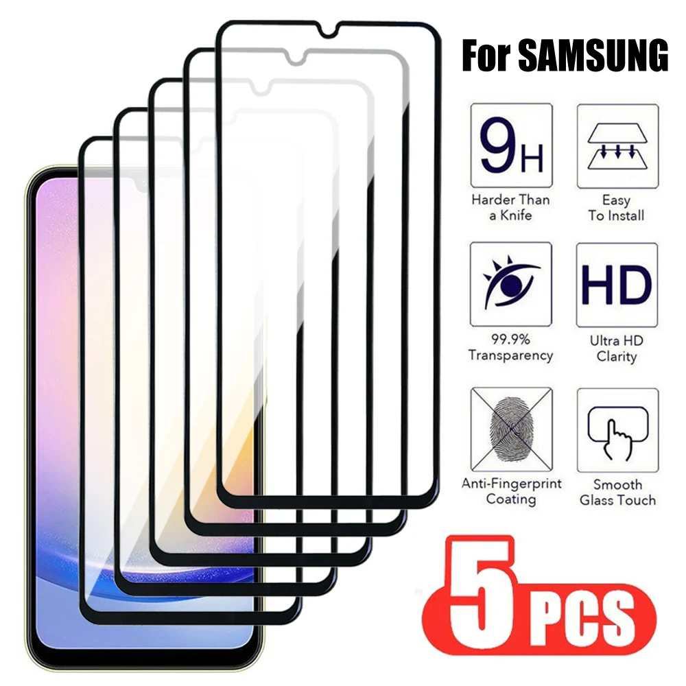 5Pcs Tempered Glass For Samsung Galaxy A05 A15 A25 A35 A55 Screen Protector A04 A14 A24 A34 A54 F04 F14 F34 F54 Protective Film-animated-img