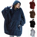 2024 Winter Women Double-faced Fleece Hoodie Blanket Oversize Large Pocket Warm Couple Loose Sweatshirts Women And Men Robe preview-1