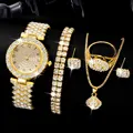 Women Gold Watch Ring Necklace Earrings Bracelet Set Diamond Fashion Wristwatch Female Casual Ladies Quartz Watches Jewelry Set