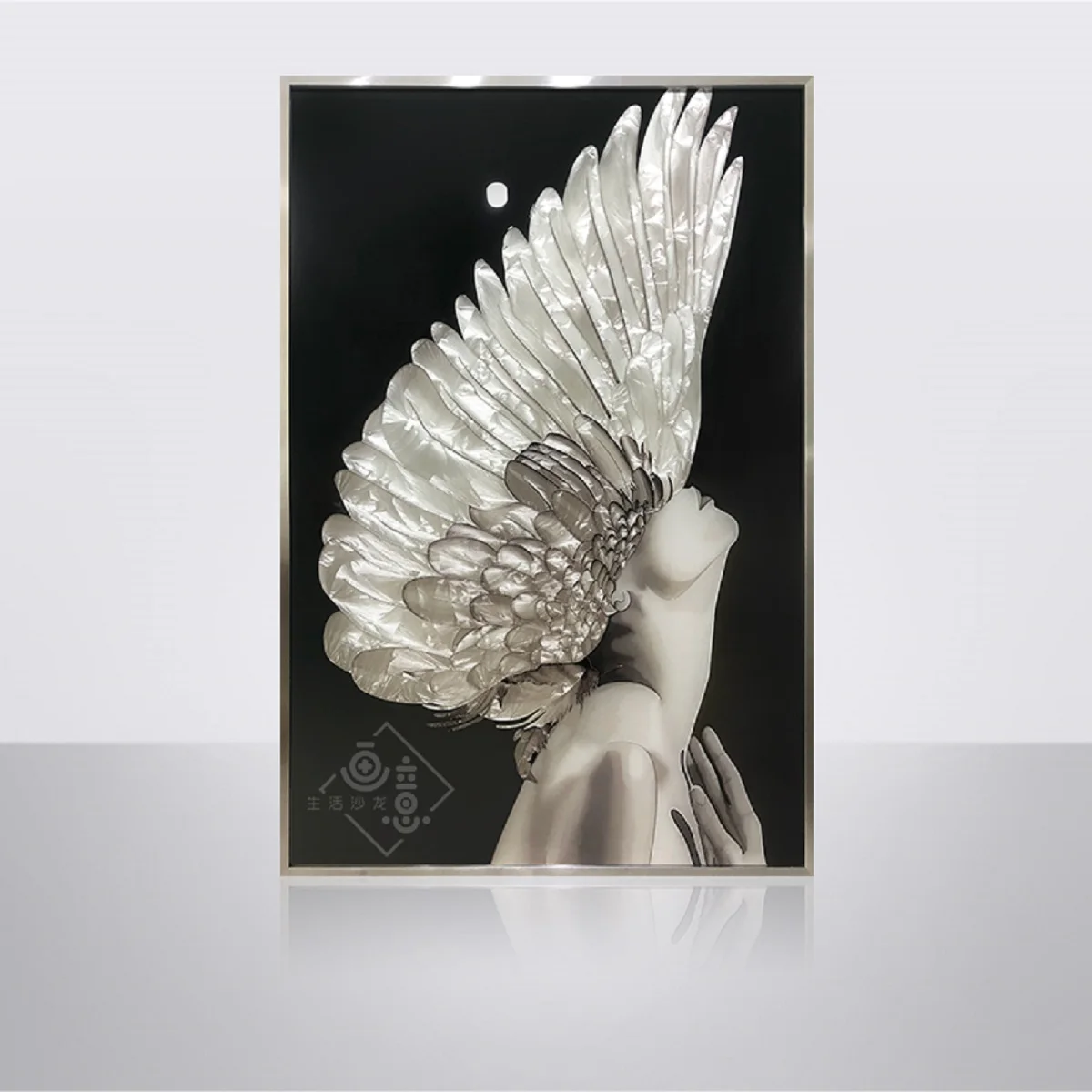 Pure hand-painted enamel decorative painting black and white porch light luxury modern mural art figure painting angel girl-animated-img