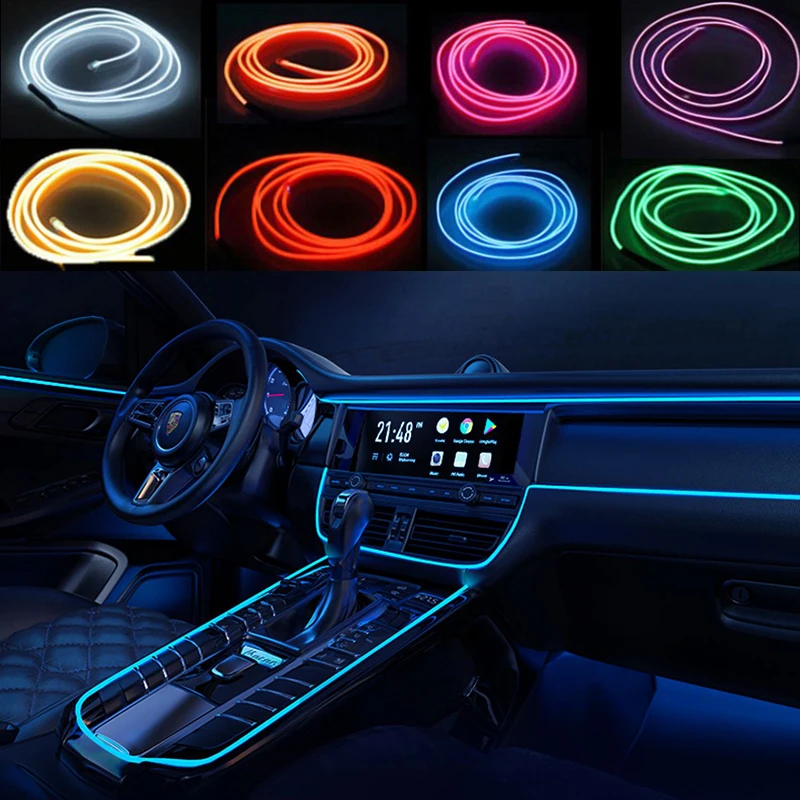 1M/3M/5M Car Interior Atmosphere Lighting LED Strip Decoration Garland Wire Rope Tube Line flexible Neon Light With USB Drive-animated-img